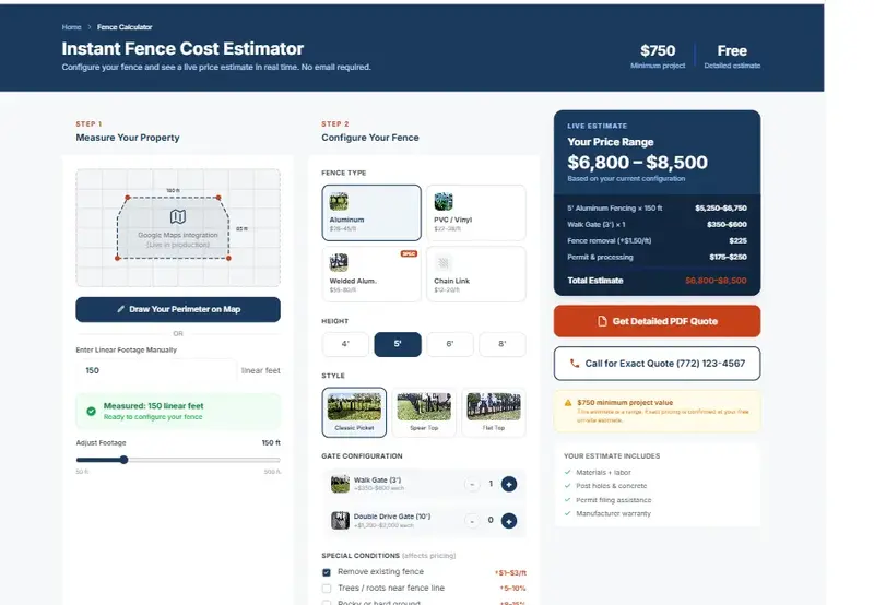 Fence Estimator Calculator Tool — see a live estimate preview