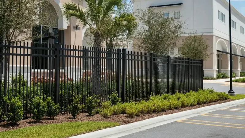 Commercial fencing — apartment complex with black aluminum fence