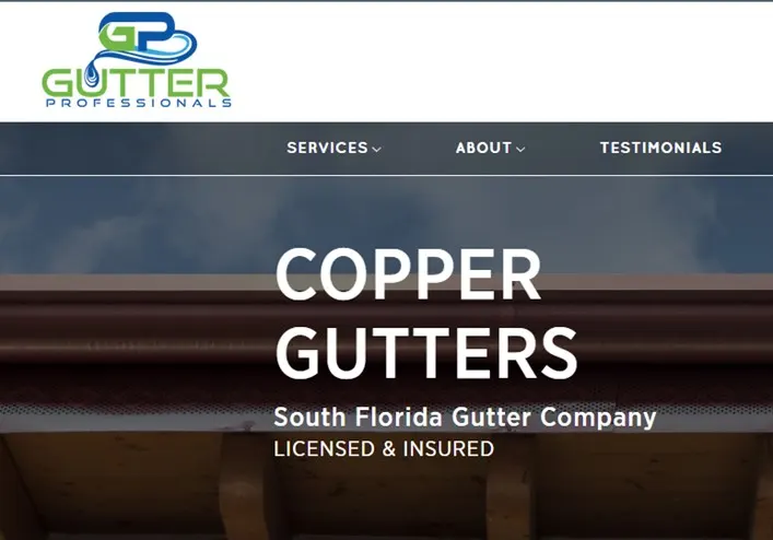 Copper gutter installation by GutterPro - professional copper gutters on Florida home